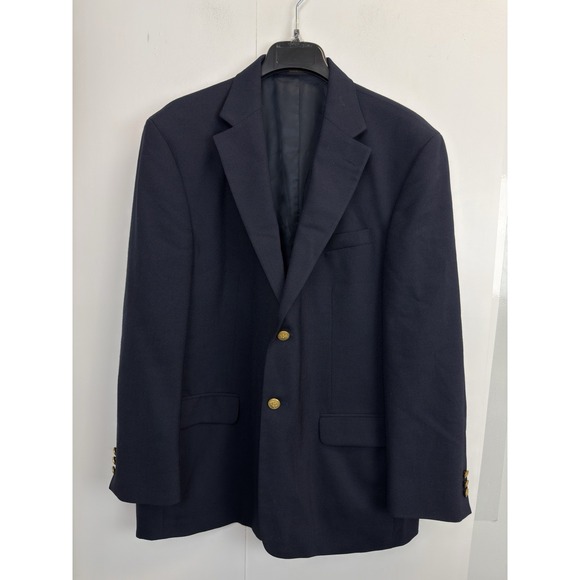 Stafford Blazer Mens 44R Navy Blue Gold Buttons Wool Blend Jacket Sports Coat - Picture 1 of 12